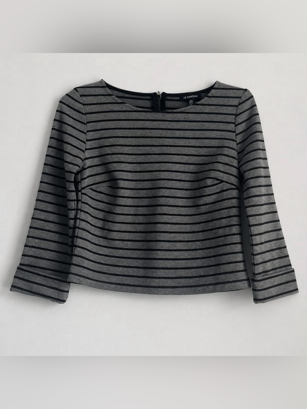 le chateau Gray and Black Striped Long Sleeve Top